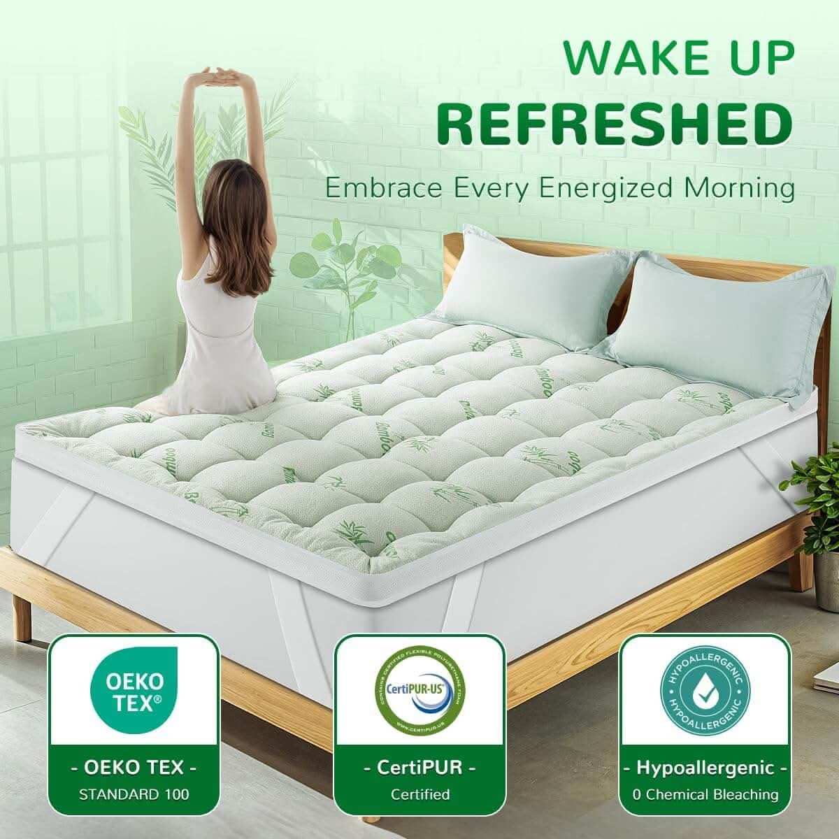 Bamboo Mattress Topper - Sleep Cooler, Wake Up Pain-Free