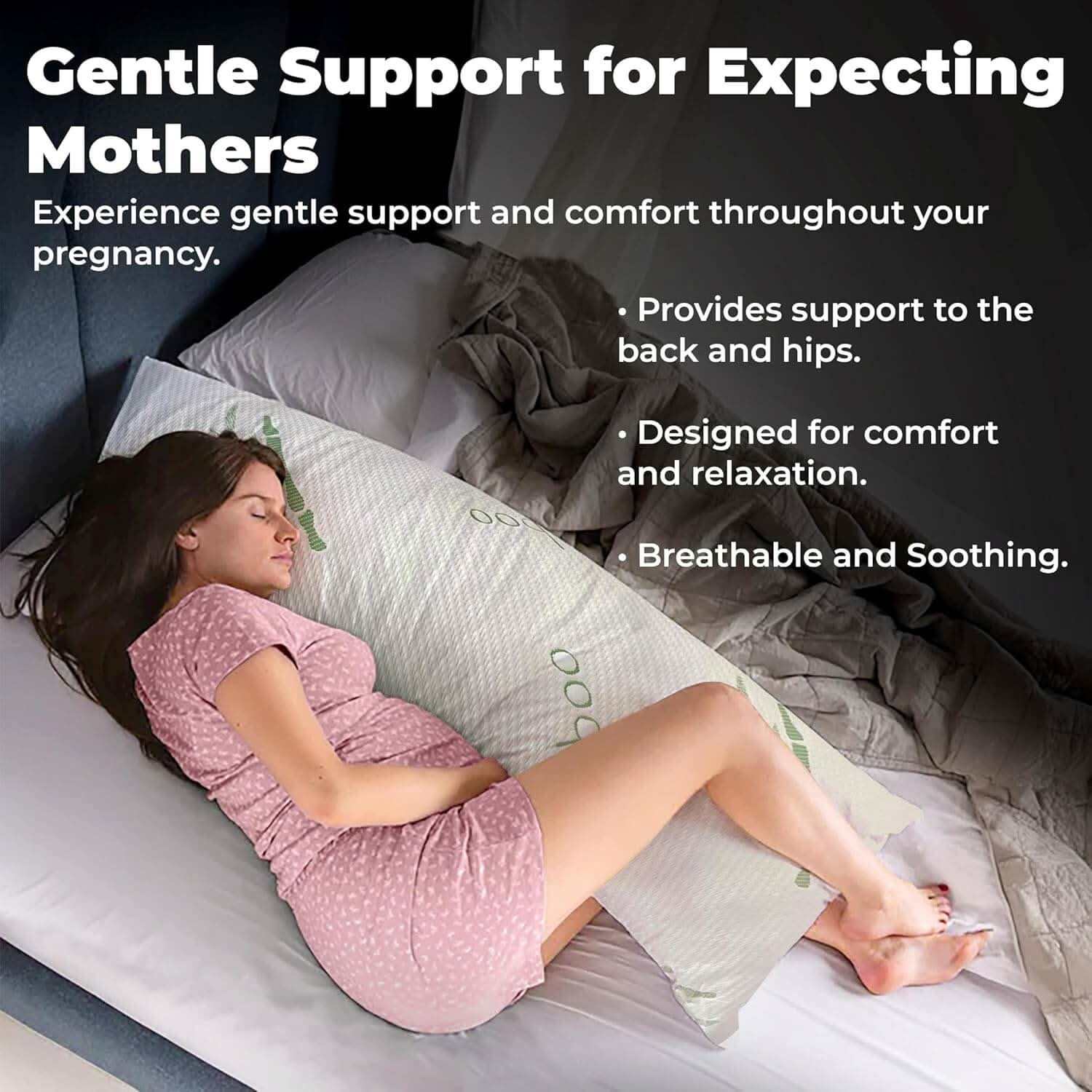 Supportive bamboo body pillow for expecting mothers – Ergonomic body pillow designed for comfort, relaxation, and restful sleep
