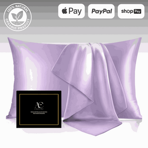 Luxurious lavender silk pillow case set, featuring ultra-soft and smooth fabric for a comfortable and elegant sleep experience. This silk pillow case is breathable, hypoallergenic, and designed to protect hair and skin while enhancing bedroom aesthetics.