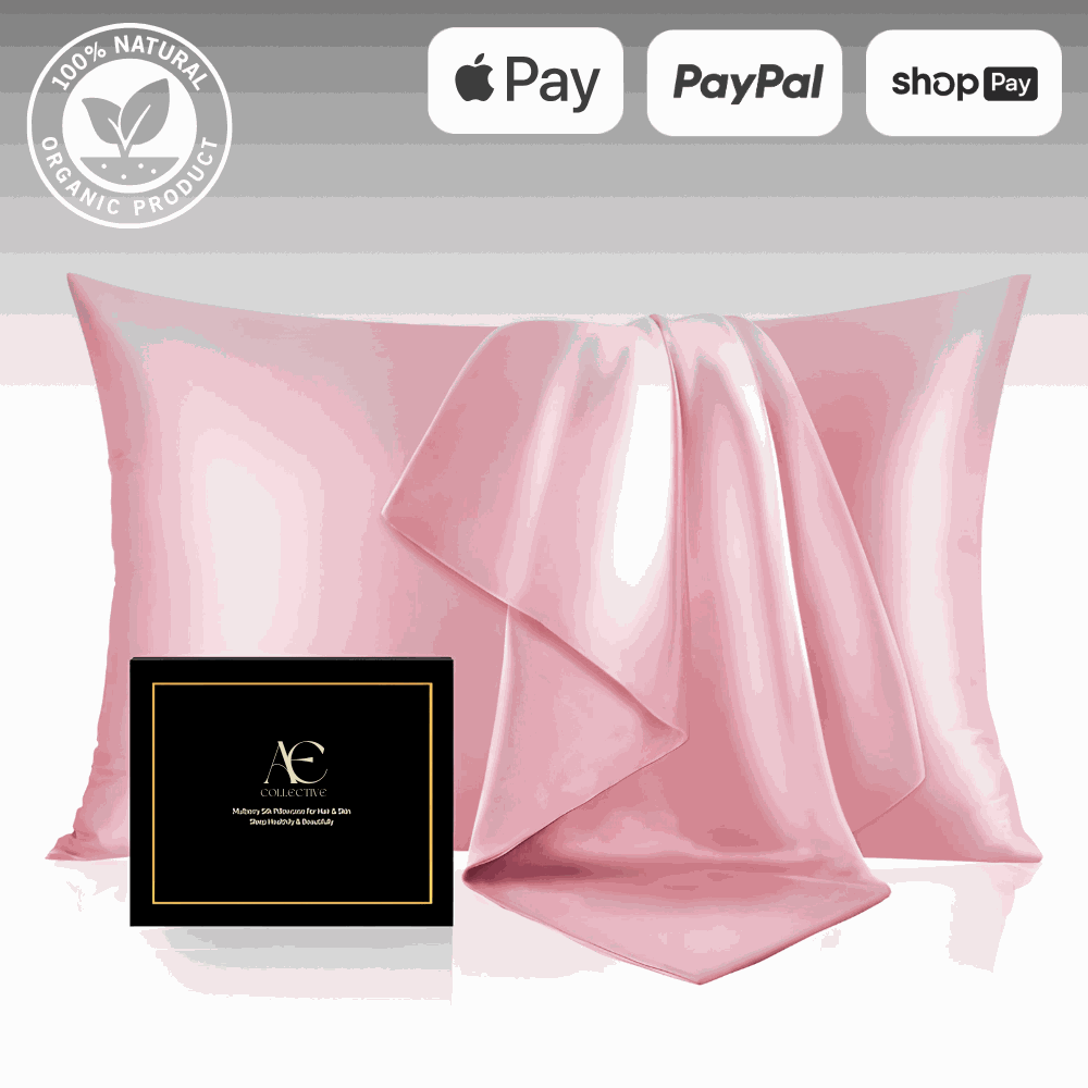 Luxurious pink silk pillow case set, featuring ultra-soft and smooth fabric for a comfortable and elegant sleep experience. This silk pillow case is breathable, hypoallergenic, and designed to protect hair and skin while enhancing bedroom aesthetics