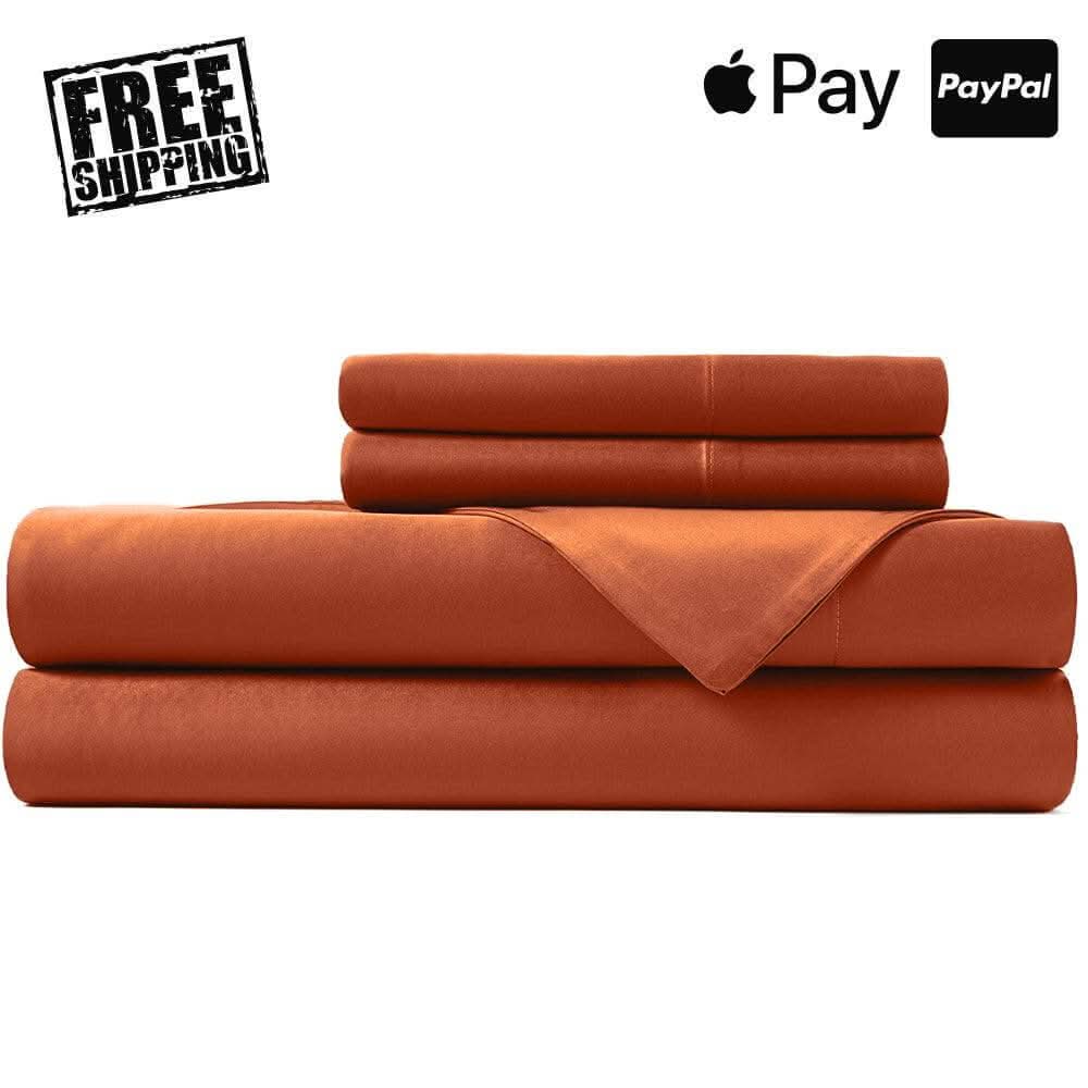Folded set of luxurious brown bamboo bed sheets, neatly stacked for a clean and elegant presentation. These bamboo sheets are ultra-soft, breathable, and hypoallergenic, designed for ultimate comfort and durability.