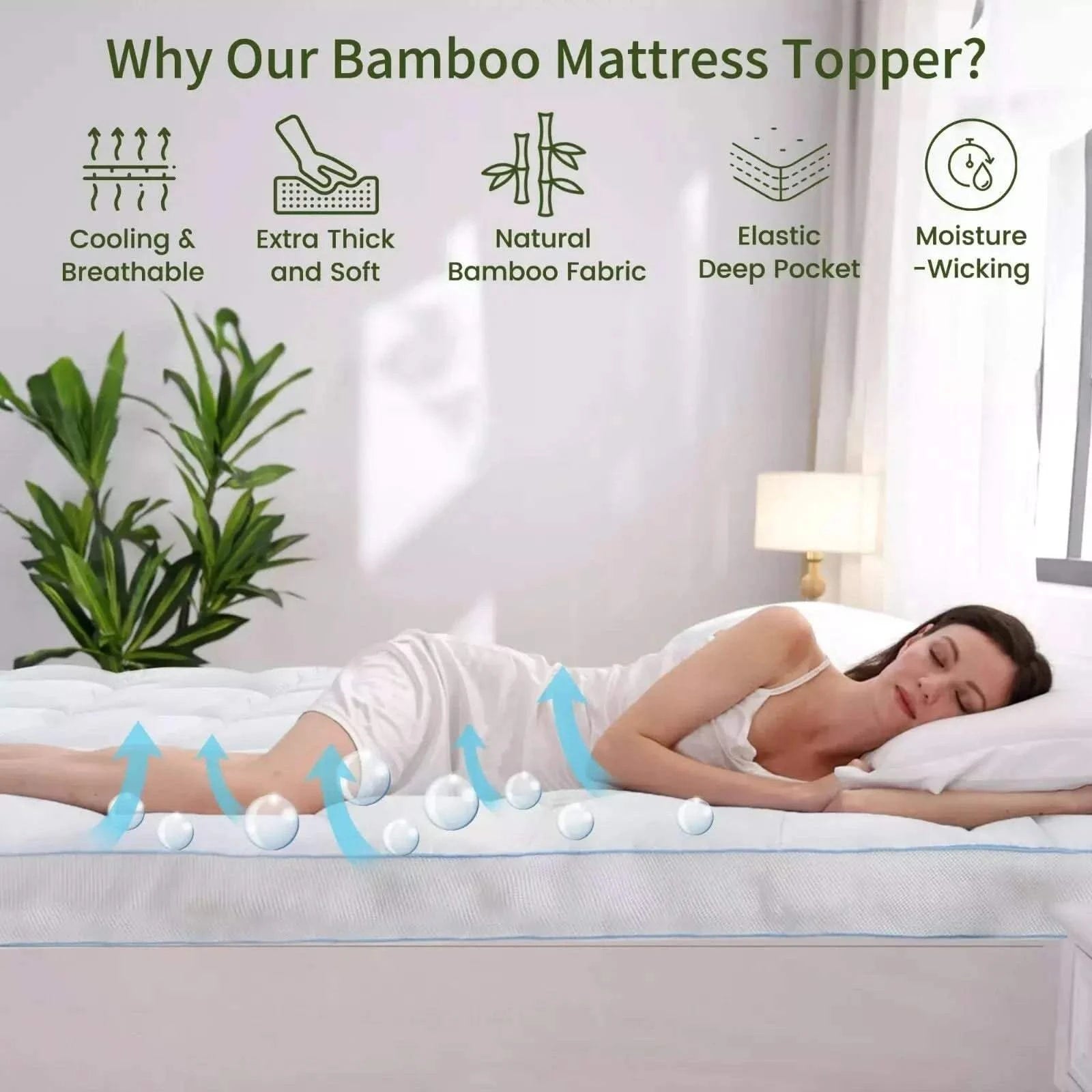 Bamboo Mattress Topper - Sleep Cooler, Wake Up Pain-Free