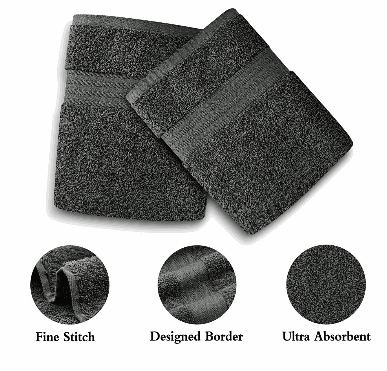 black towels set with washcloths and hand towels