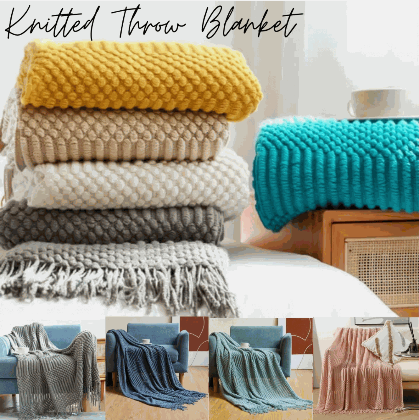 Knitted Throw Blanket – Lightweight Warmth, Instant Cosy Comfort