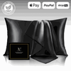 Luxurious black silk pillow case set, featuring ultra-soft and smooth fabric for a comfortable and elegant sleep experience. This silk pillow case is breathable, hypoallergenic, and designed to protect hair and skin while enhancing bedroom aesthetics.