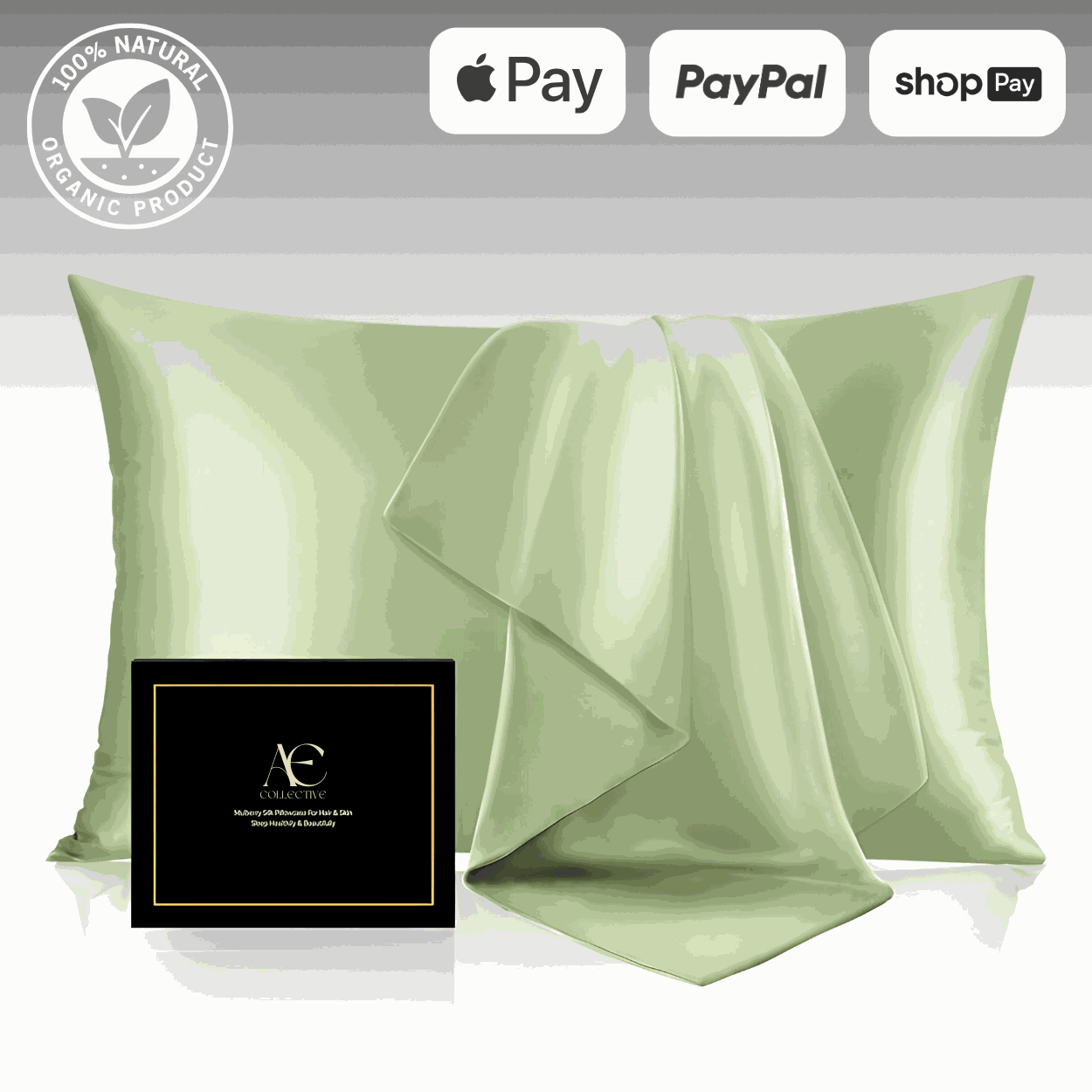 Luxurious light green silk pillow case set, featuring ultra-soft and smooth fabric for a comfortable and elegant sleep experience. This silk pillow case is breathable, hypoallergenic, and designed to protect hair and skin while enhancing bedroom aesthetic