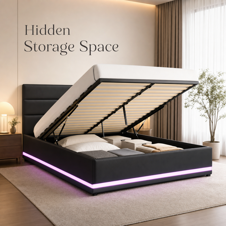 LED Gas Lift Bed - Customise Your Bedroom, Maximise Storage Space