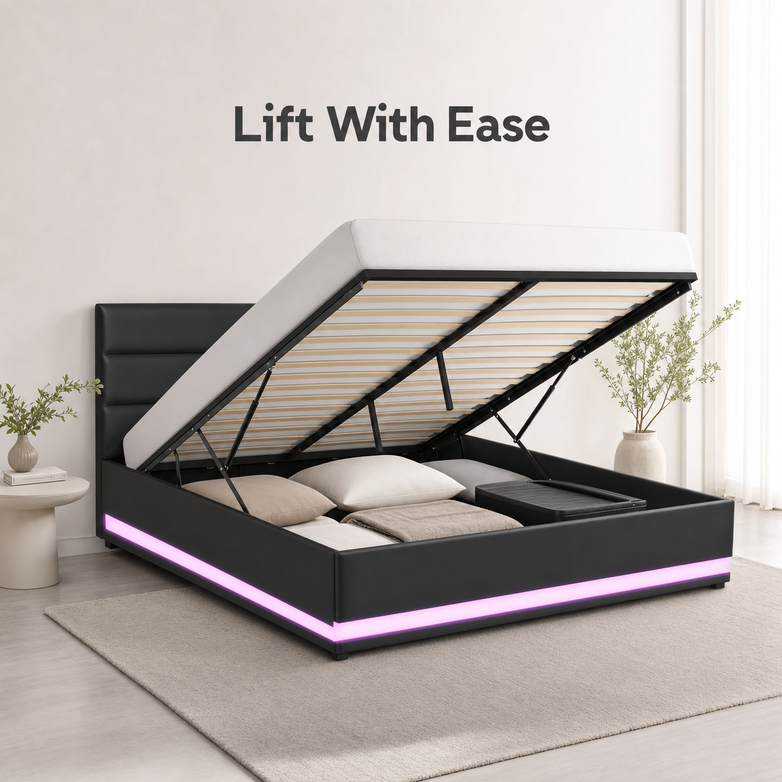 LED Gas Lift Bed - Customise Your Bedroom, Maximise Storage Space
