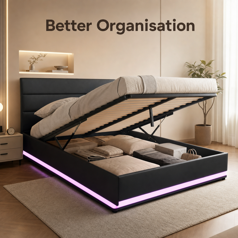LED Gas Lift Bed - Customise Your Bedroom, Maximise Storage Space