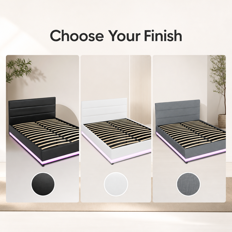 LED Gas Lift Bed - Customise Your Bedroom, Maximise Storage Space