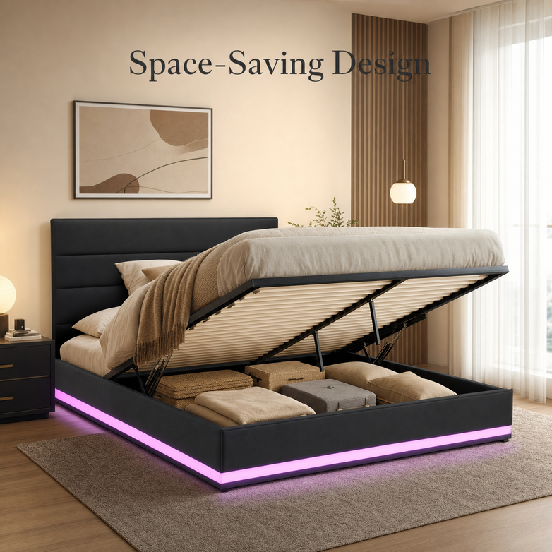 LED Gas Lift Bed - Customise Your Bedroom, Maximise Storage Space