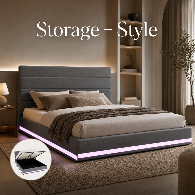 LED Gas Lift Bed - Customise Your Bedroom, Maximise Storage Space