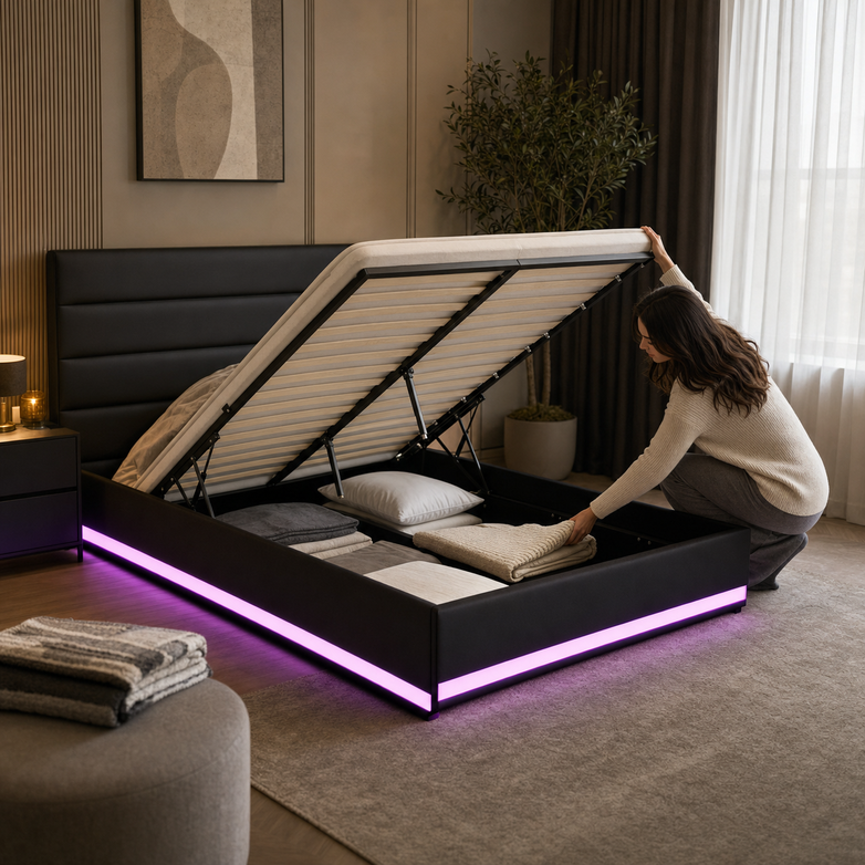LED Gas Lift Bed - Customise Your Bedroom, Maximise Storage Space