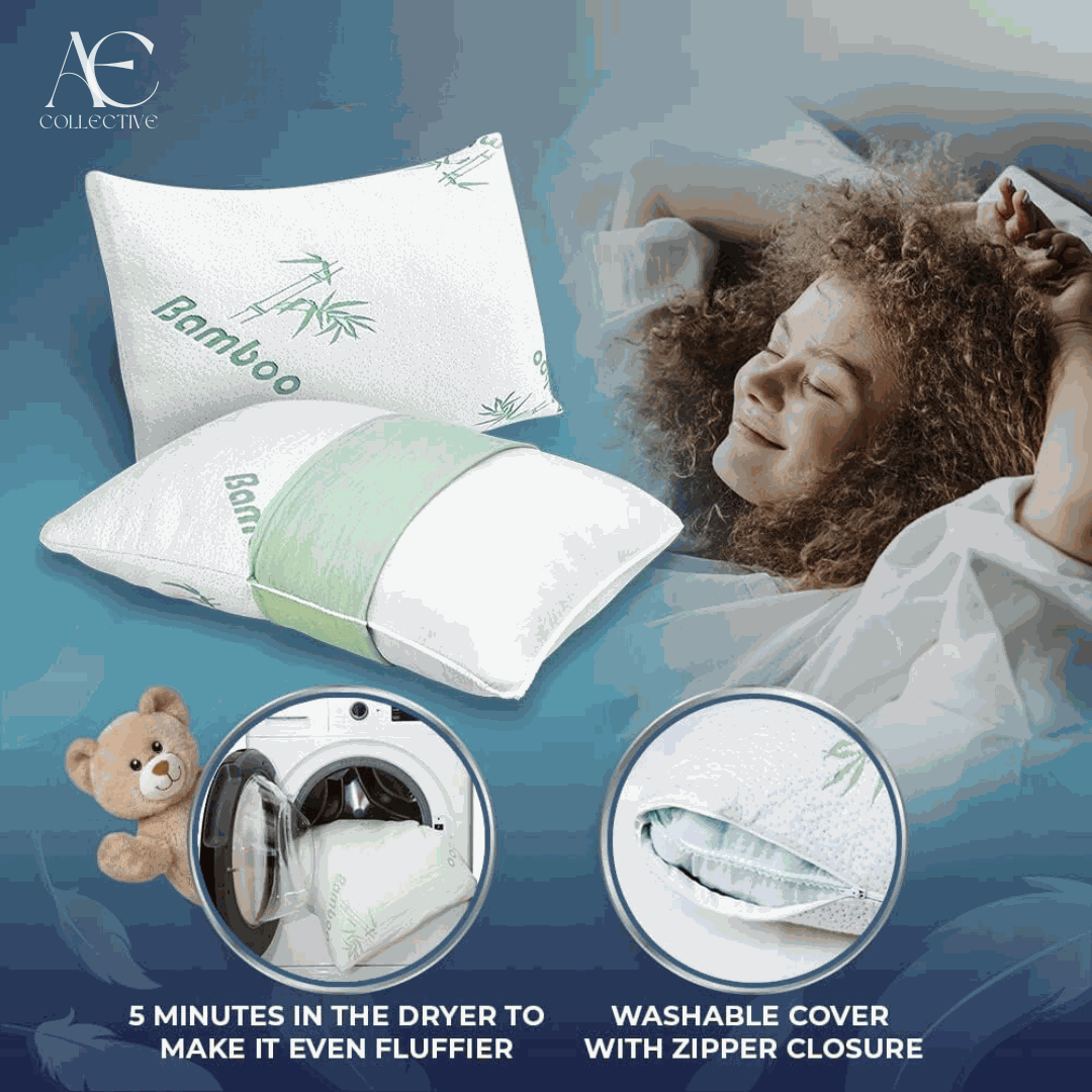 Memory foam pillow with breathable cover for cooling comfort and support.