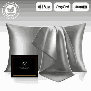Luxurious silver silk pillow case set, featuring ultra-soft and smooth fabric for a comfortable and elegant sleep experience. This silk pillow case is breathable, hypoallergenic, and designed to protect hair and skin while enhancing bedroom aesthetics.