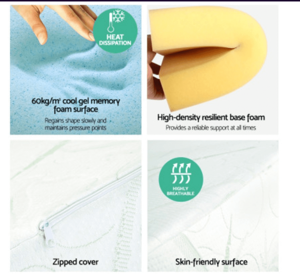 Wedge pillow with memory foam, high-density support, and washable cover.